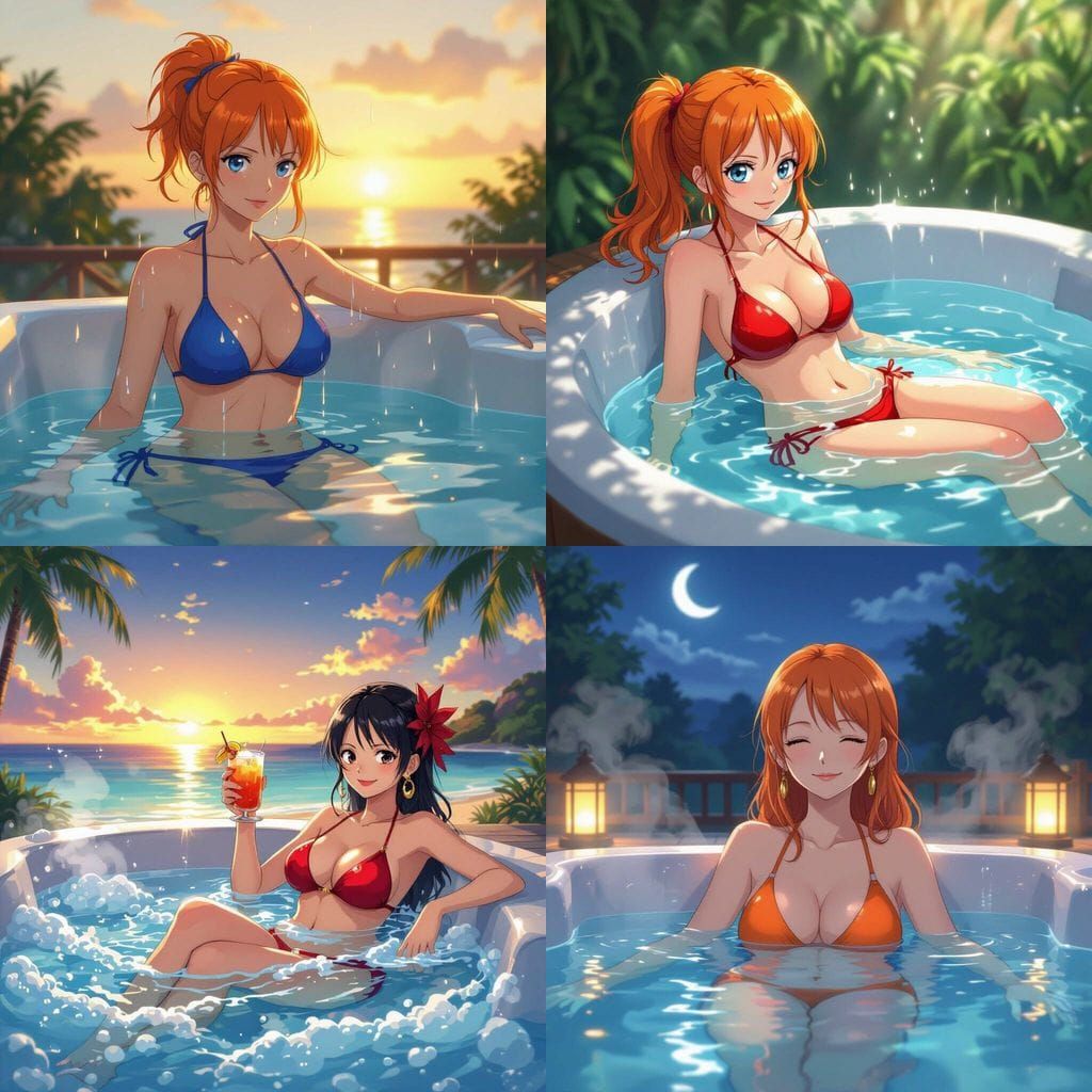 Anime Character Nami Relaxing in Hot Tub