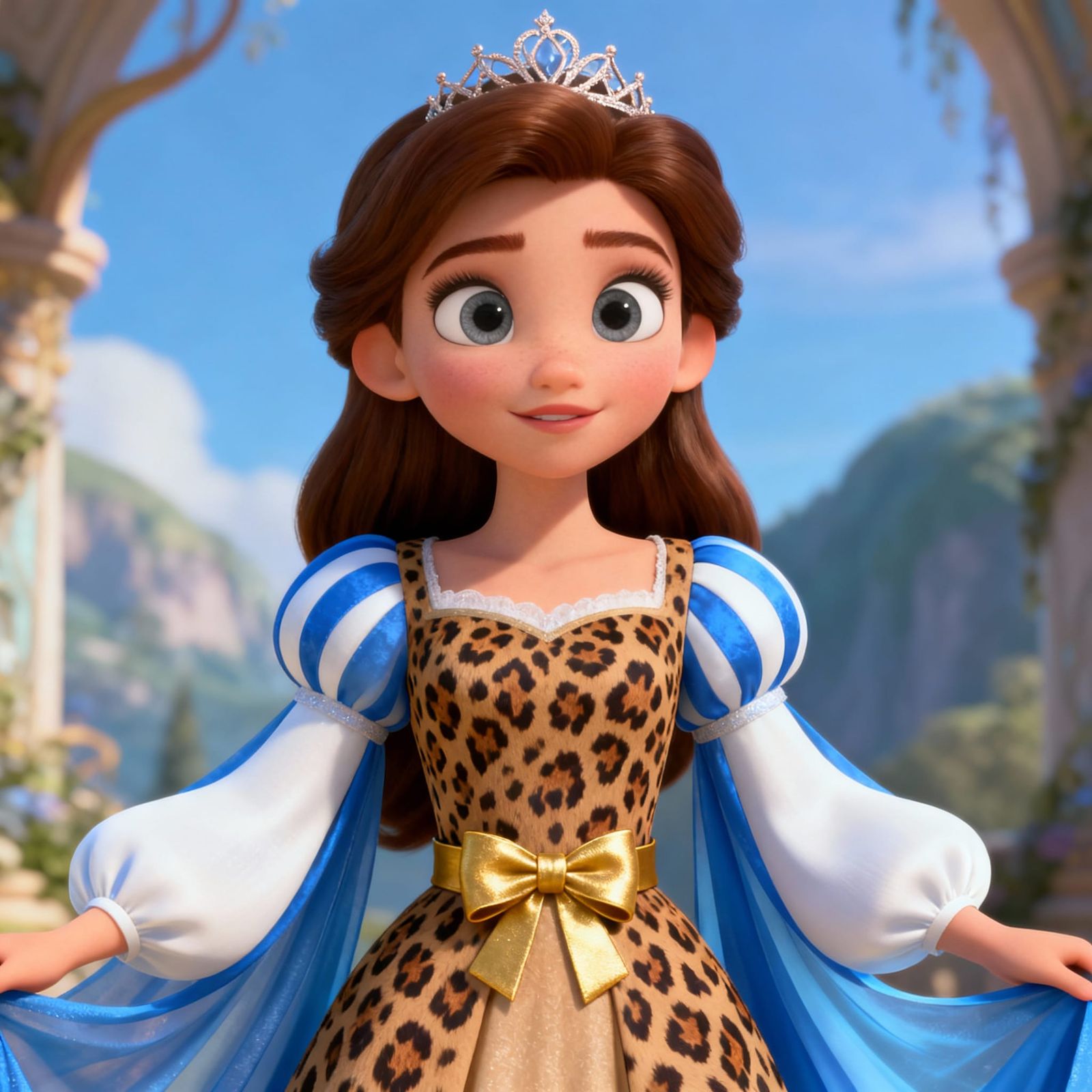 Disney Princess in Leopard Print Dress with Flowing Sleeves