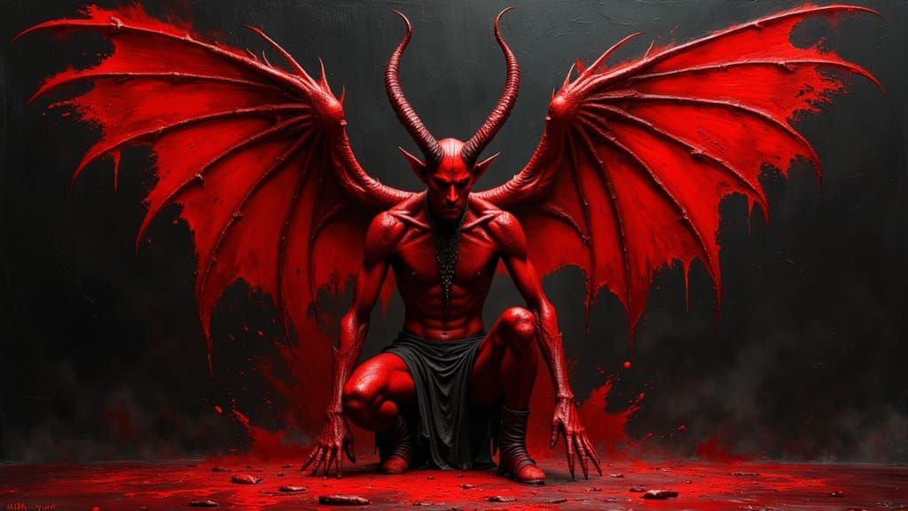 Infernal Tiefling Oil Painting with Blood Red Accents