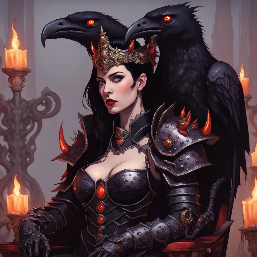 Demonic Cleric on Bone Throne in Gothic Style