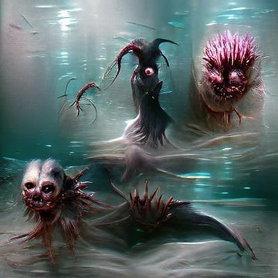 Sinister Underwater Horror Creatures as Dark Fantasy Art