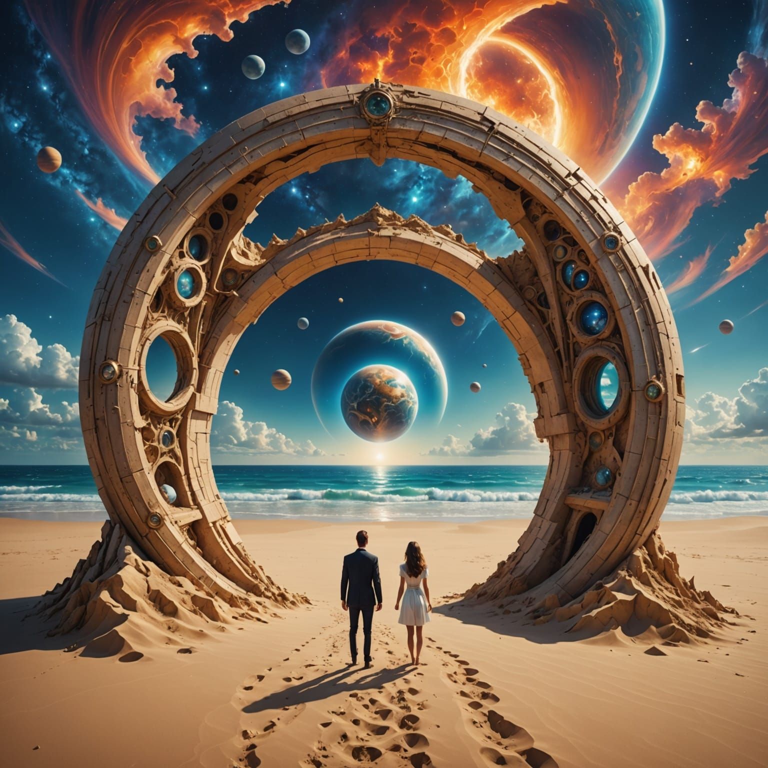 Surreal Portal Opens on a Sandy Beach