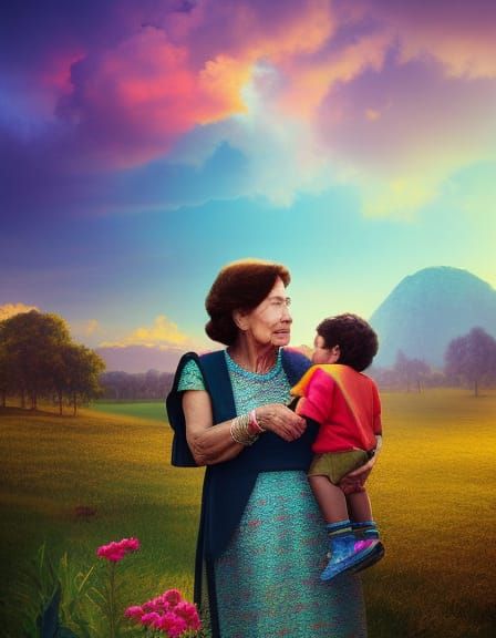 Grandmother and Child Golden Hour Portrait