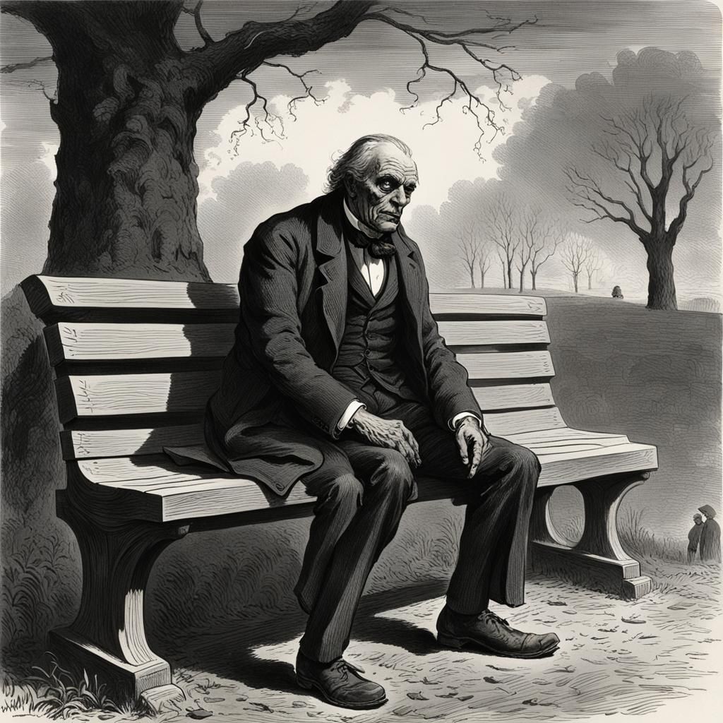 Eerie Man Observes Park, Horror Art Style