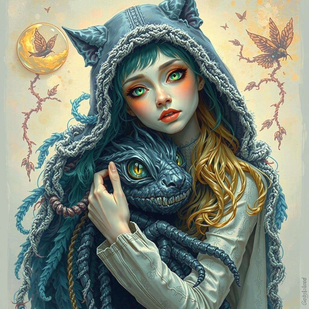 Magical Fae with Glowing Eyes in Dark Forest