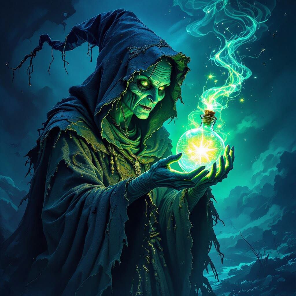 Grotesque Sea Witch Capturing a Star: Matte Painting