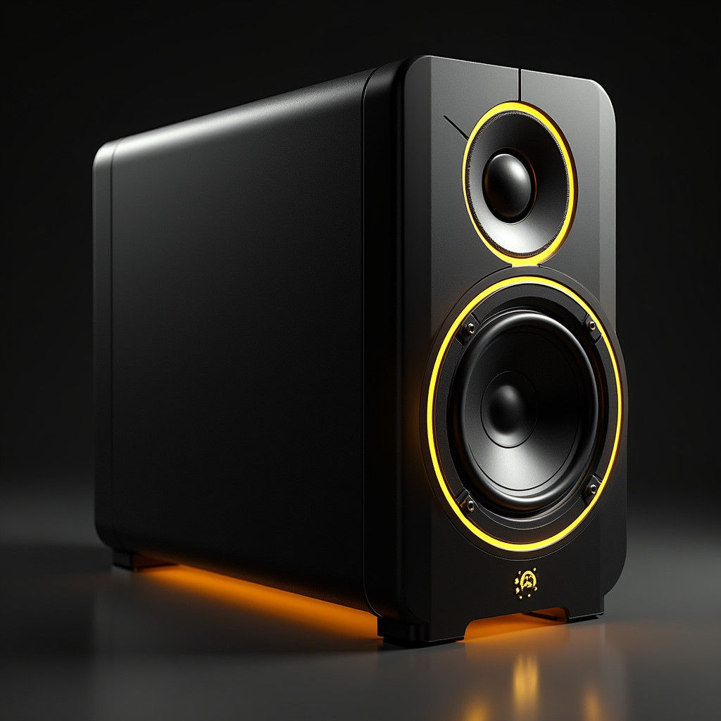 Futuristic Black Reference Monitor with Yellow Accents