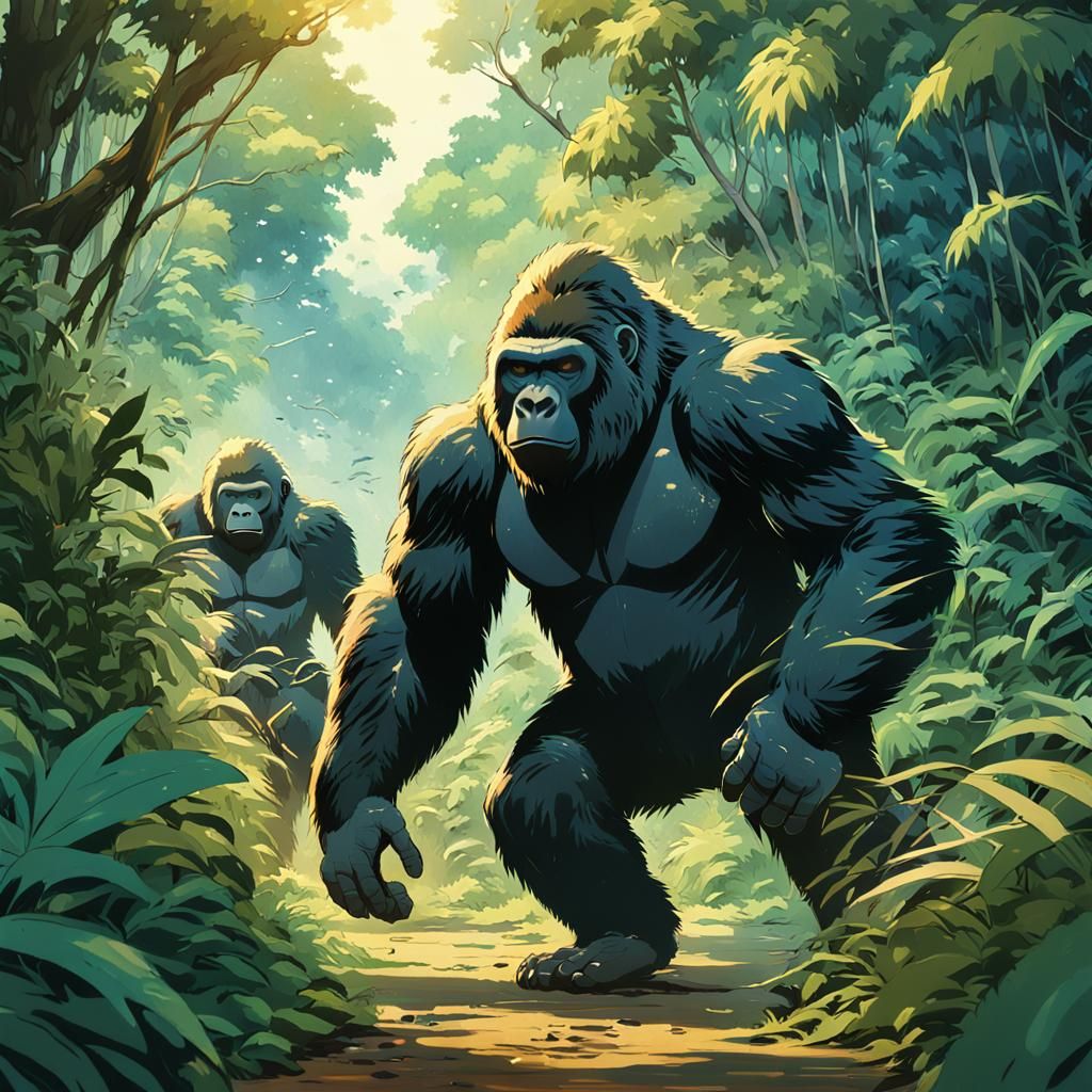 Gorilla Army Charges in Anime Concept Art