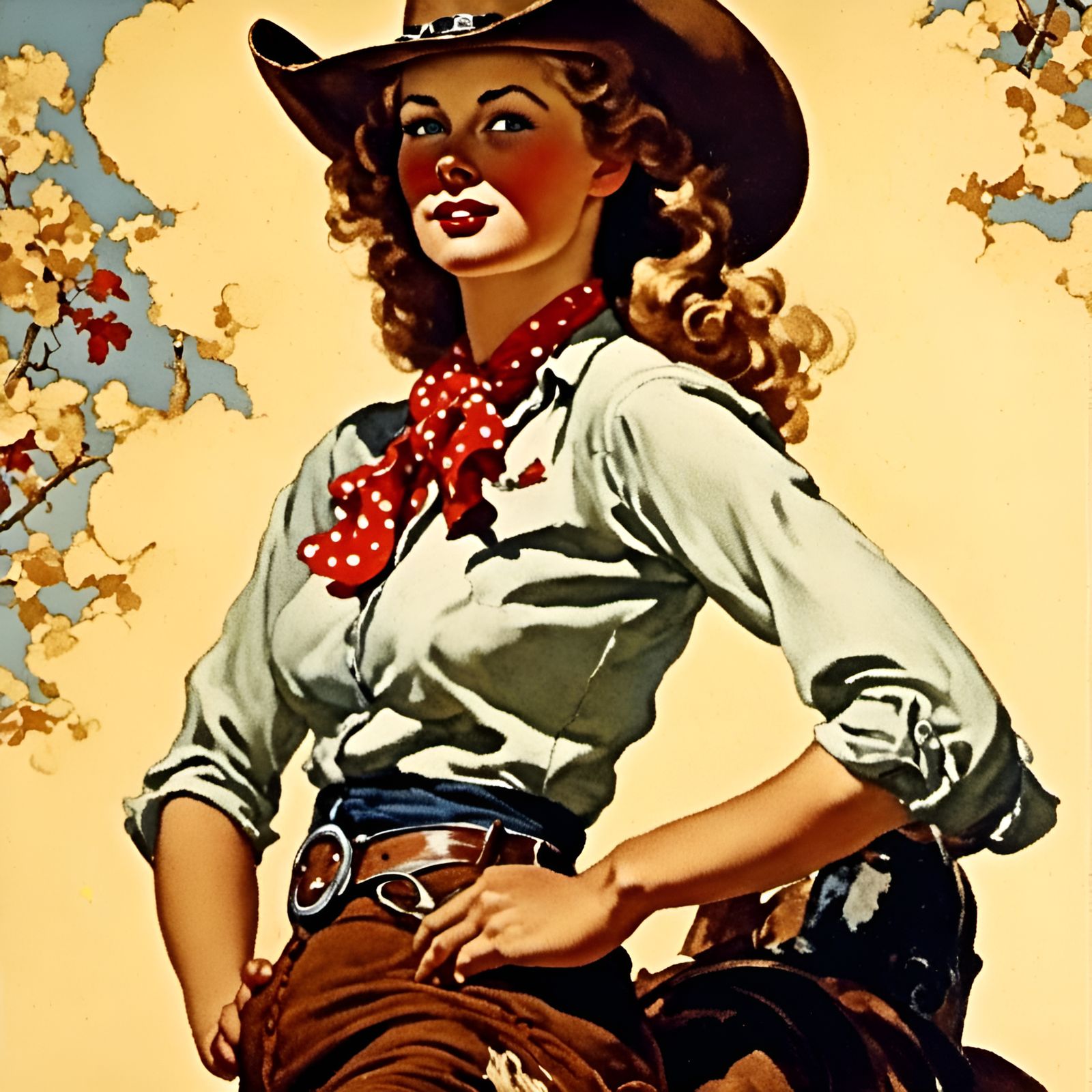 Femme Fatale Cowgirl Portrait in Rockwell Style