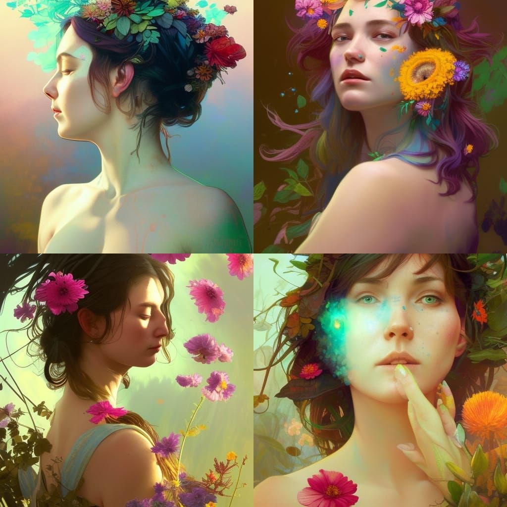 Botanical Woman Portrait in Hyperdetailed Style