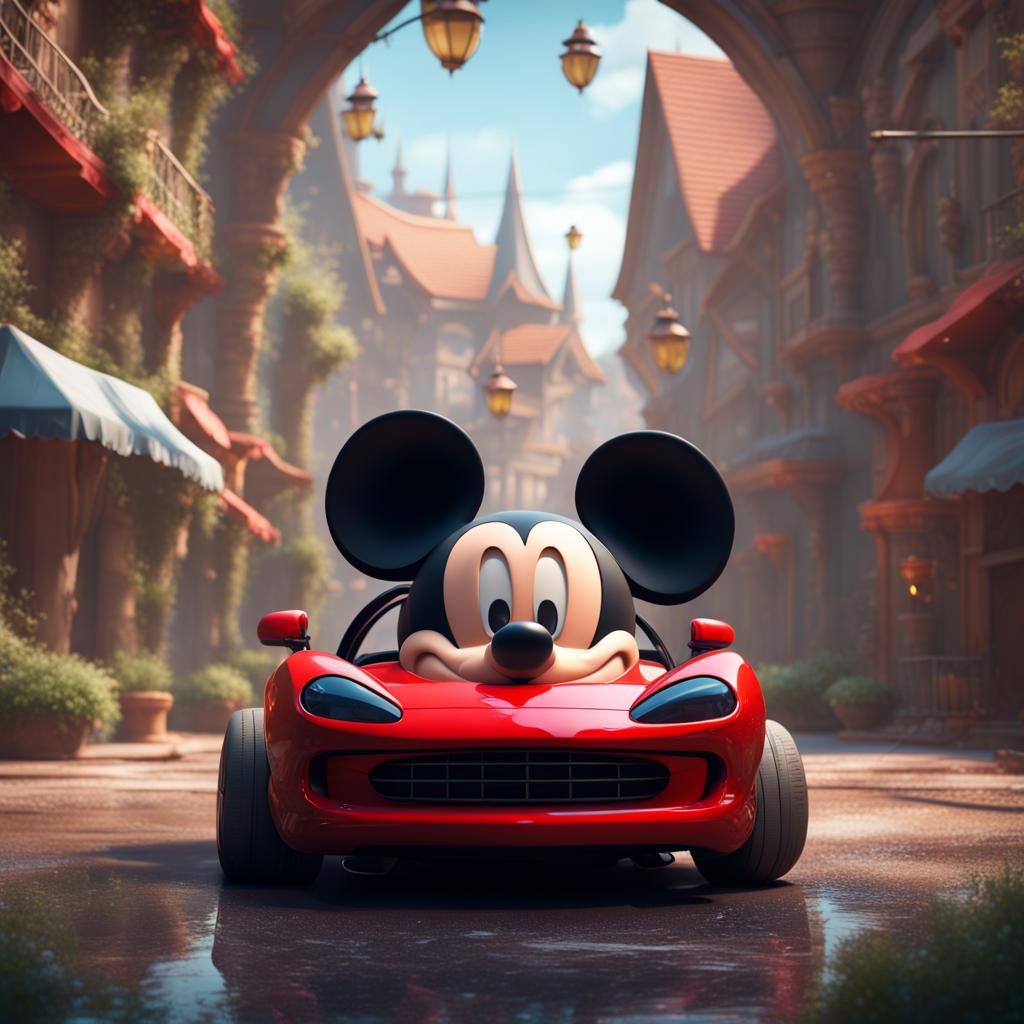 Mickey Mouse Sports Car: Detailed Matte Painting