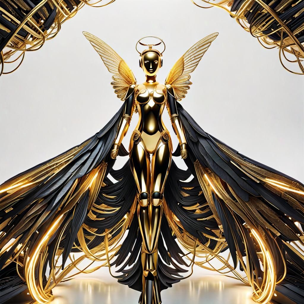 Golden Android Angel Robot in Anime Style
