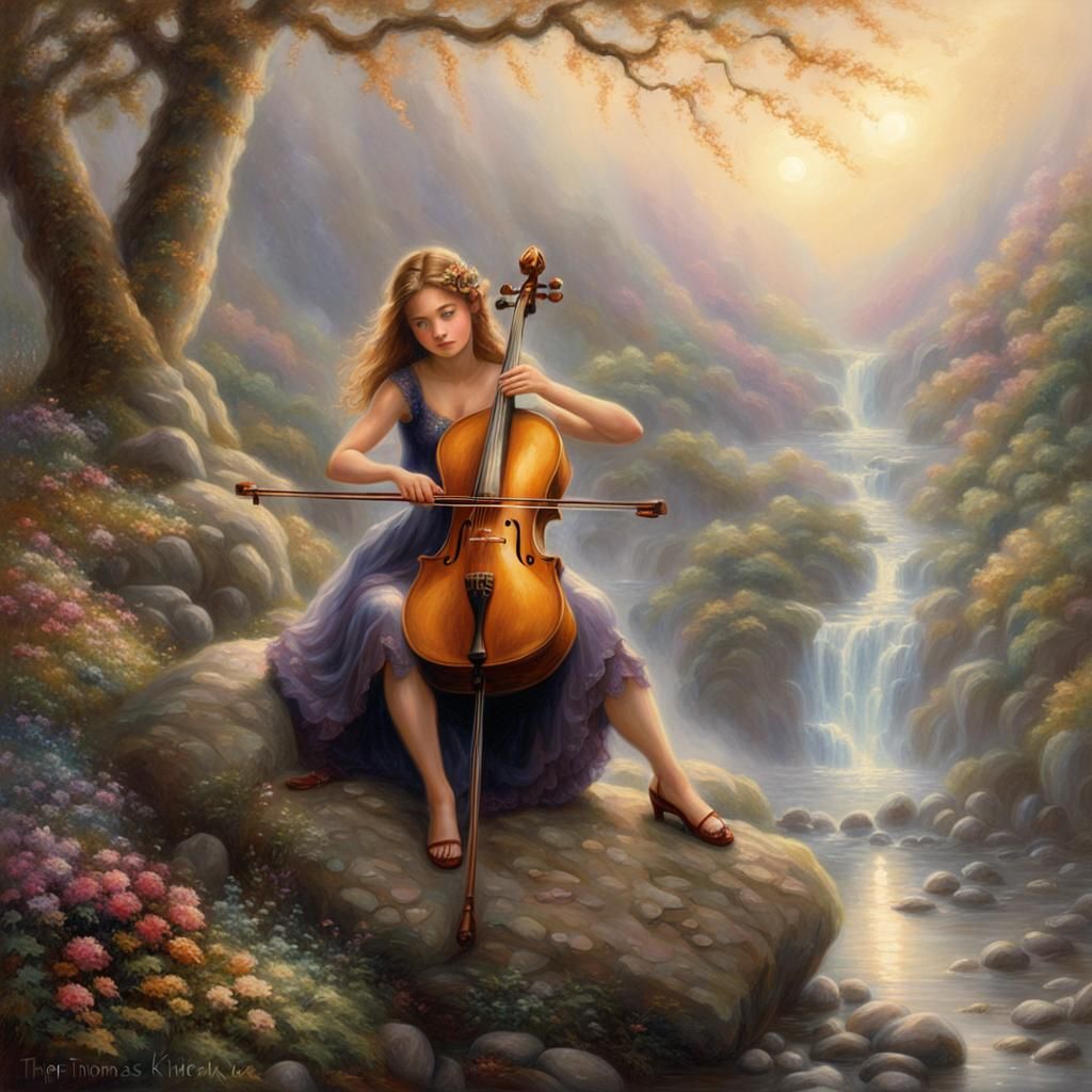 Girl Playing Cello in Ethereal Fantasy Style