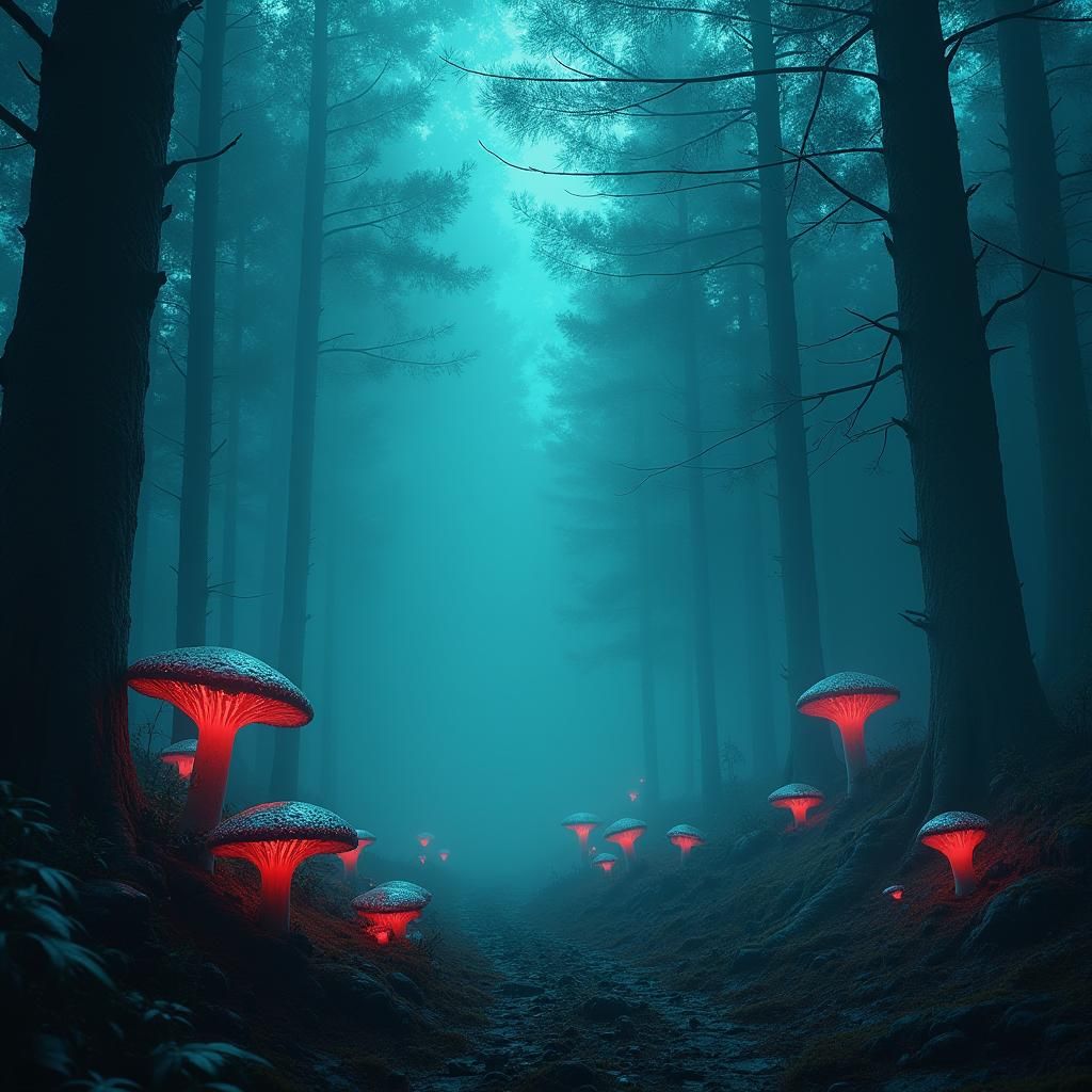 Mystical Forest with Bioluminescent Fungi in Matte Painting ...