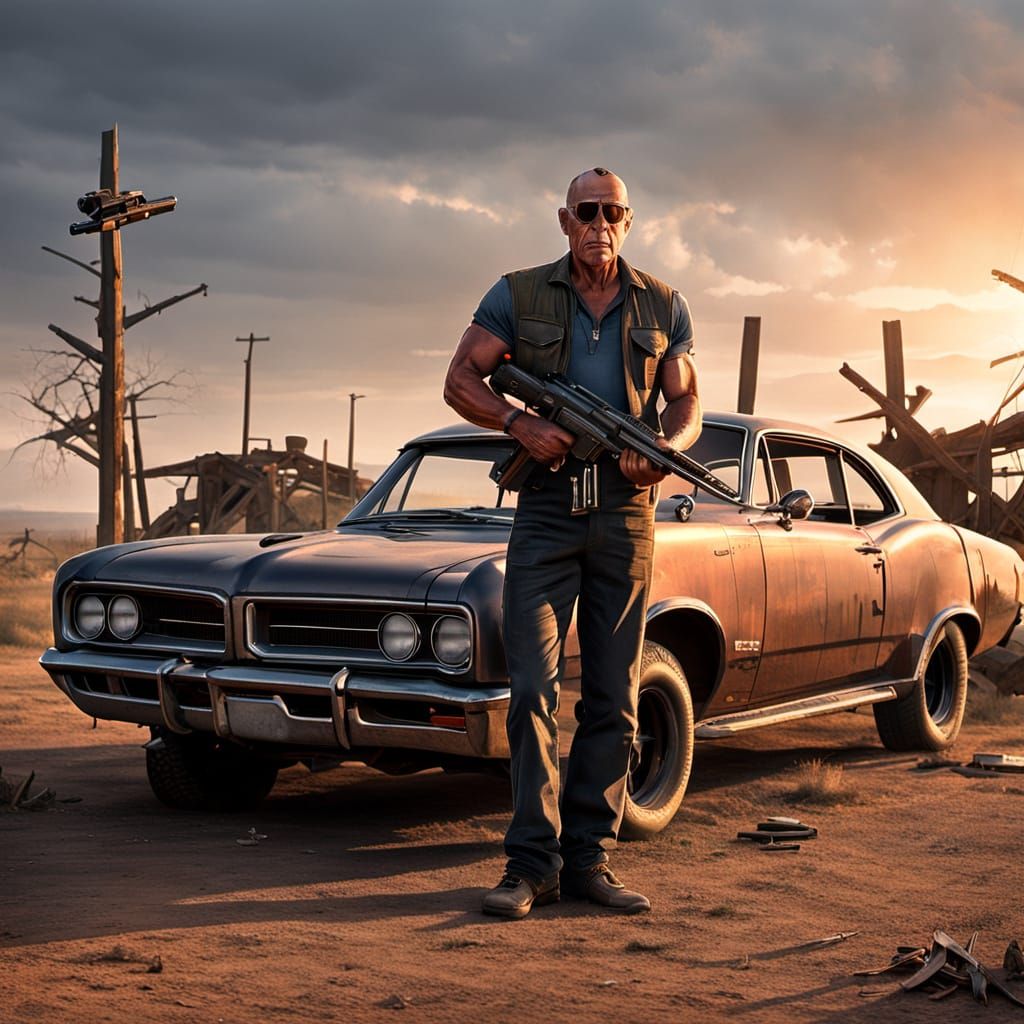 Tough Survivor Stands Guard in Deserted Post Apocalyptic Was...