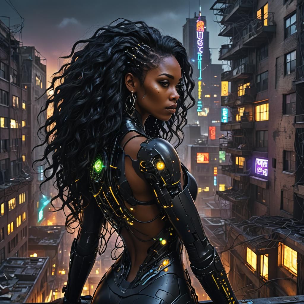 Cyberpunk Woman with Cybernetic Implants in Noir Setting