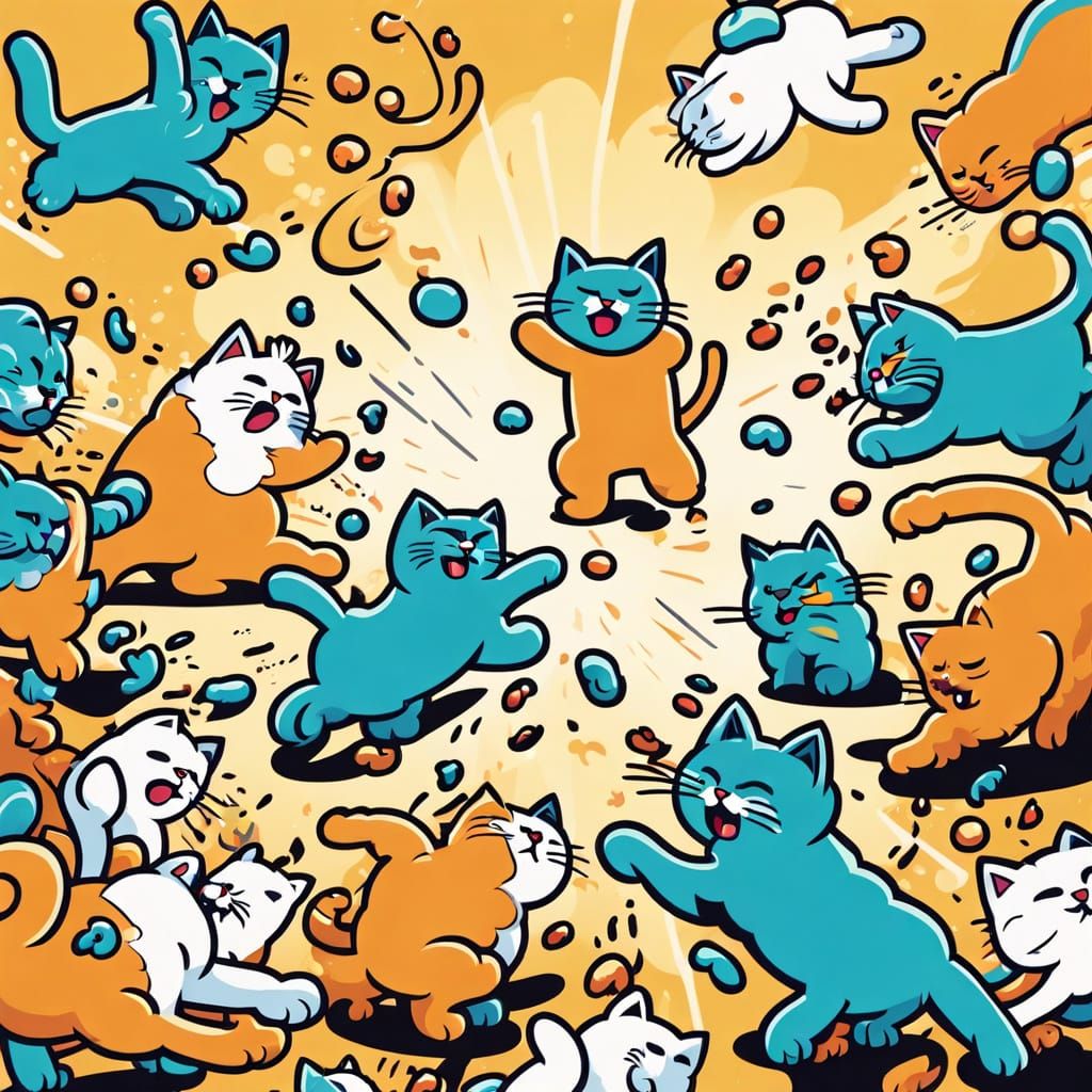 Cartoon Cat Fight in Swirling Dust Cloud