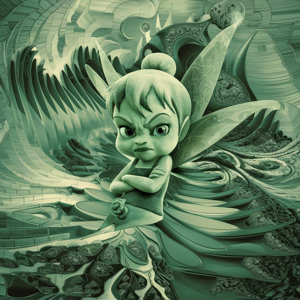 Grumpy Tinkerbell in Zentangle Style Digital Art