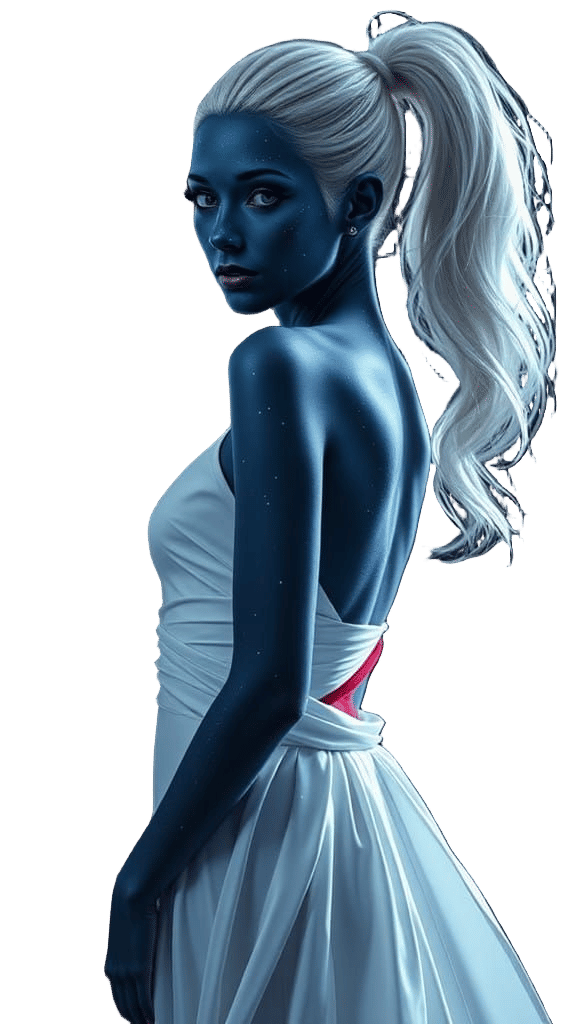 Midnight Blue Goddess in Elegant Evening Gown