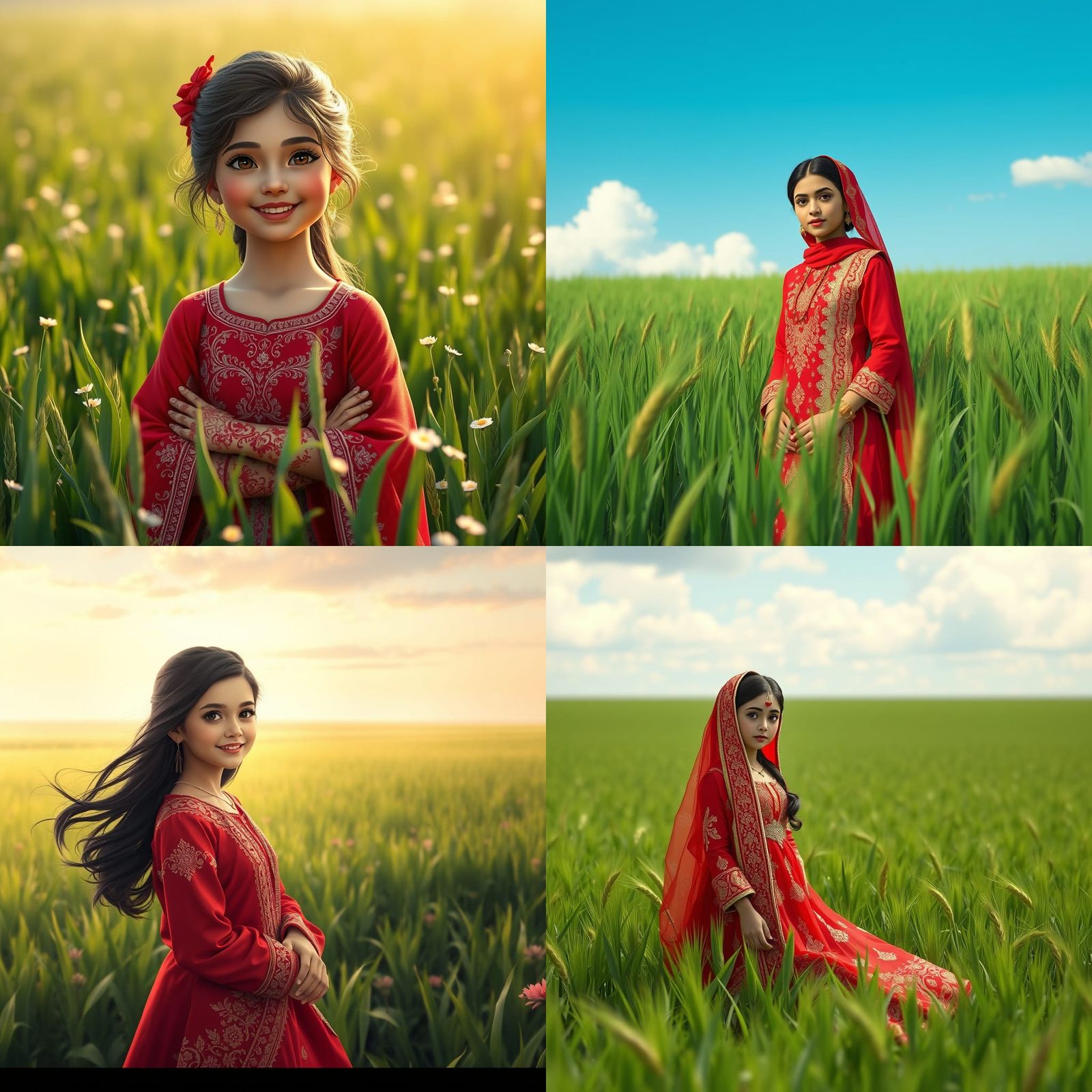 Punjabi Girl in Field: 3D Anime Art