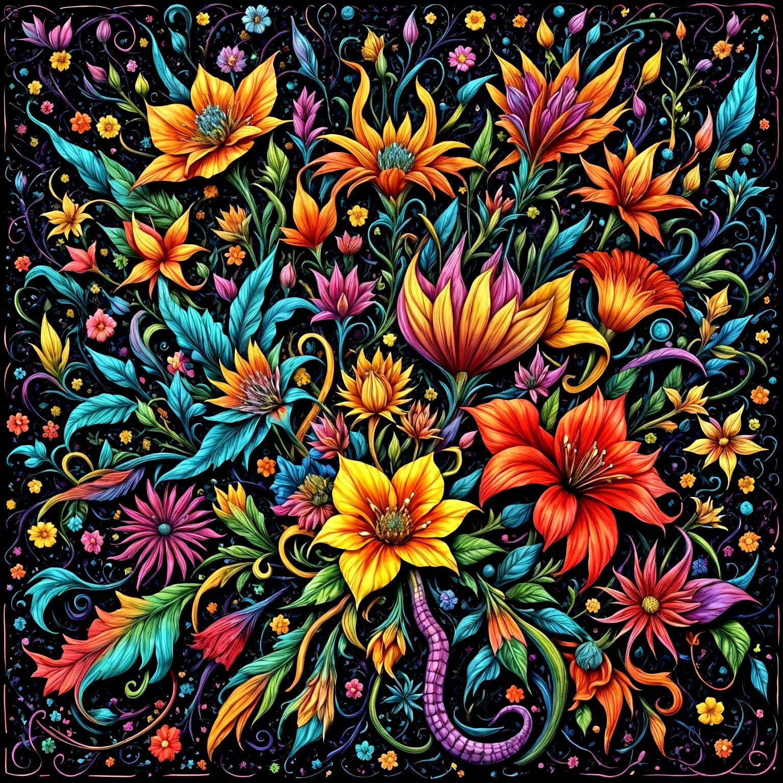 Surreal Nouveau with Vibrant Art Nouveau Flowers