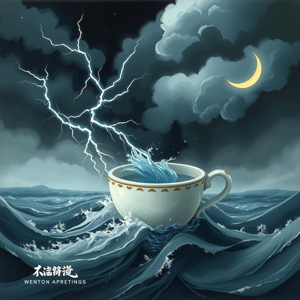 Stormy Teacup on High Seas: A Symbolic Painting