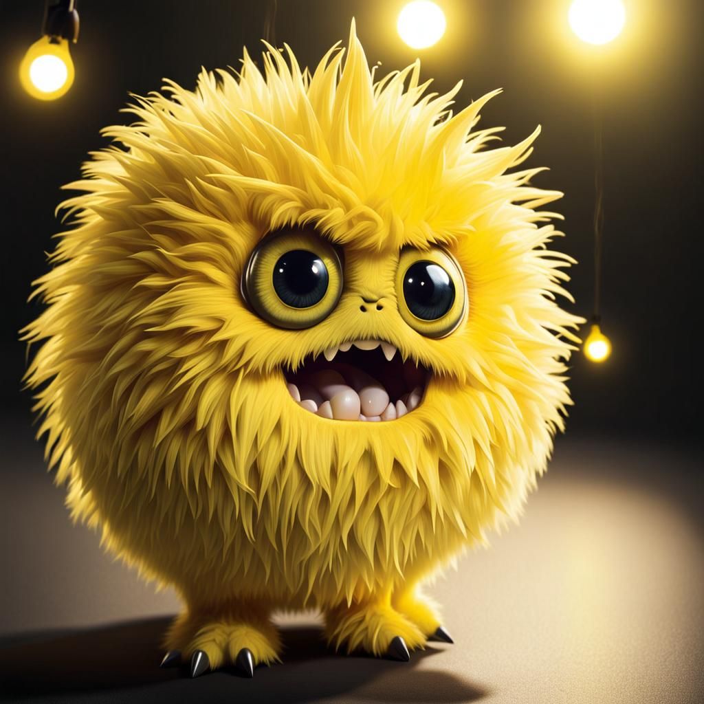 Cute Fluffy Yellow Monster Trying to Look Scary