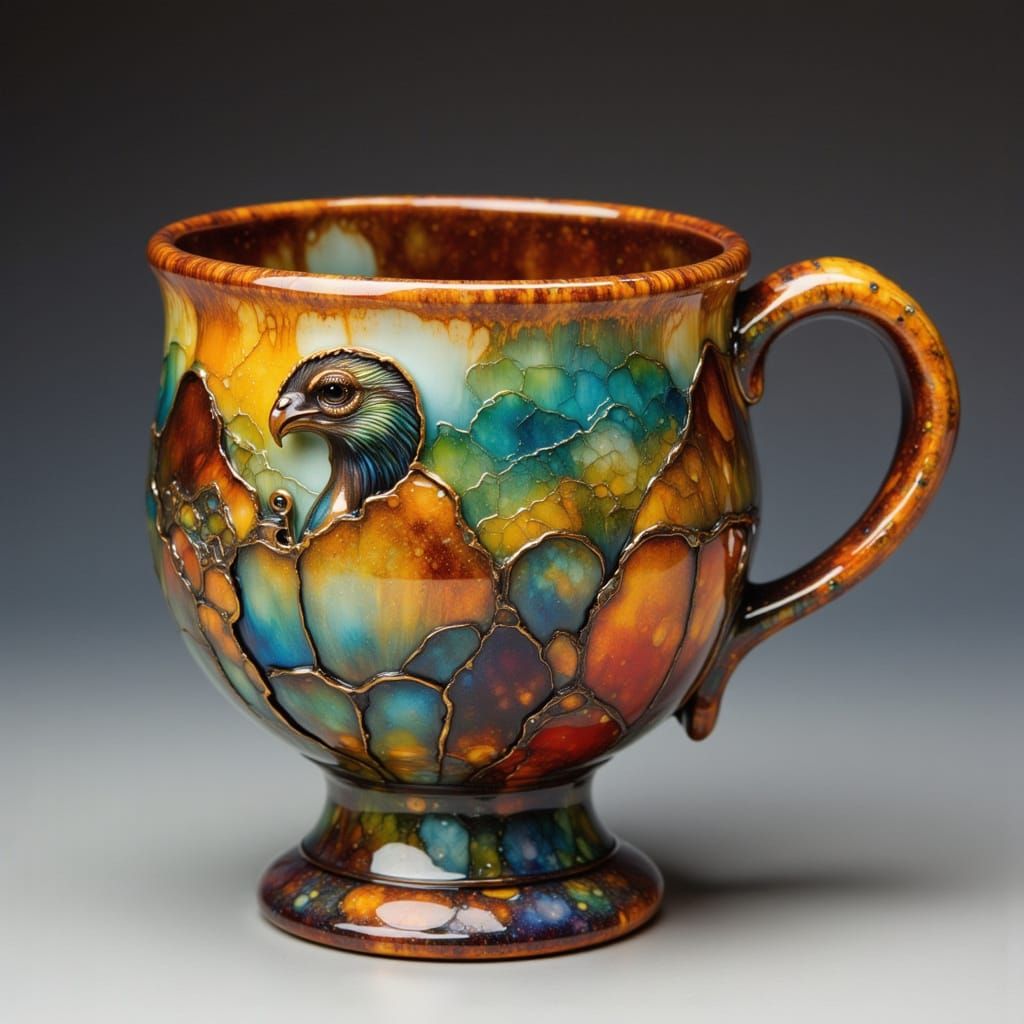 Modern Clay Cup as Broken Artifact with Alcohol Ink