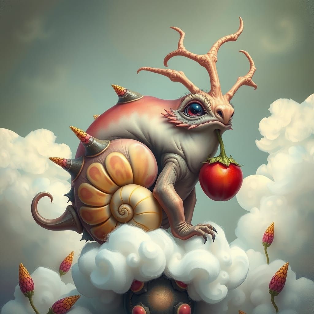 Dreamlike Ammonite Berry Monster Foo in Whimsical, Surreal S...