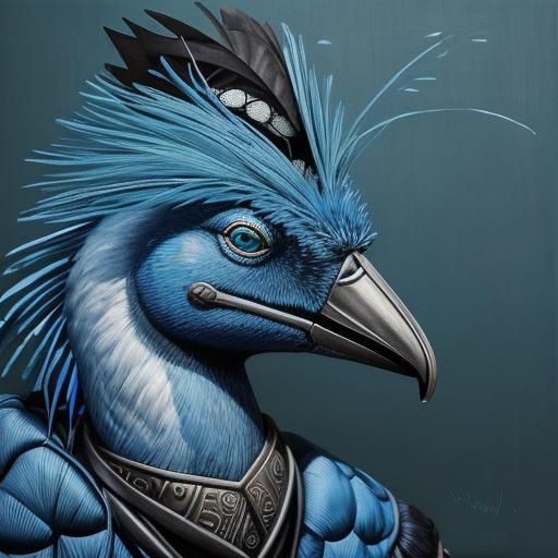 Surreal Hyperrealistic Still Life with Blue Jay Portrait