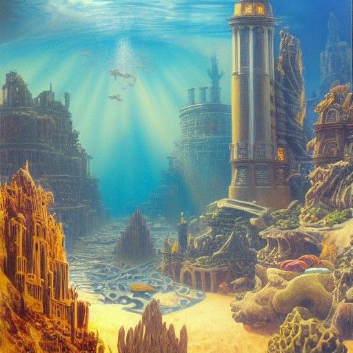 Atlantis: Underwater City in Oil Painting Style