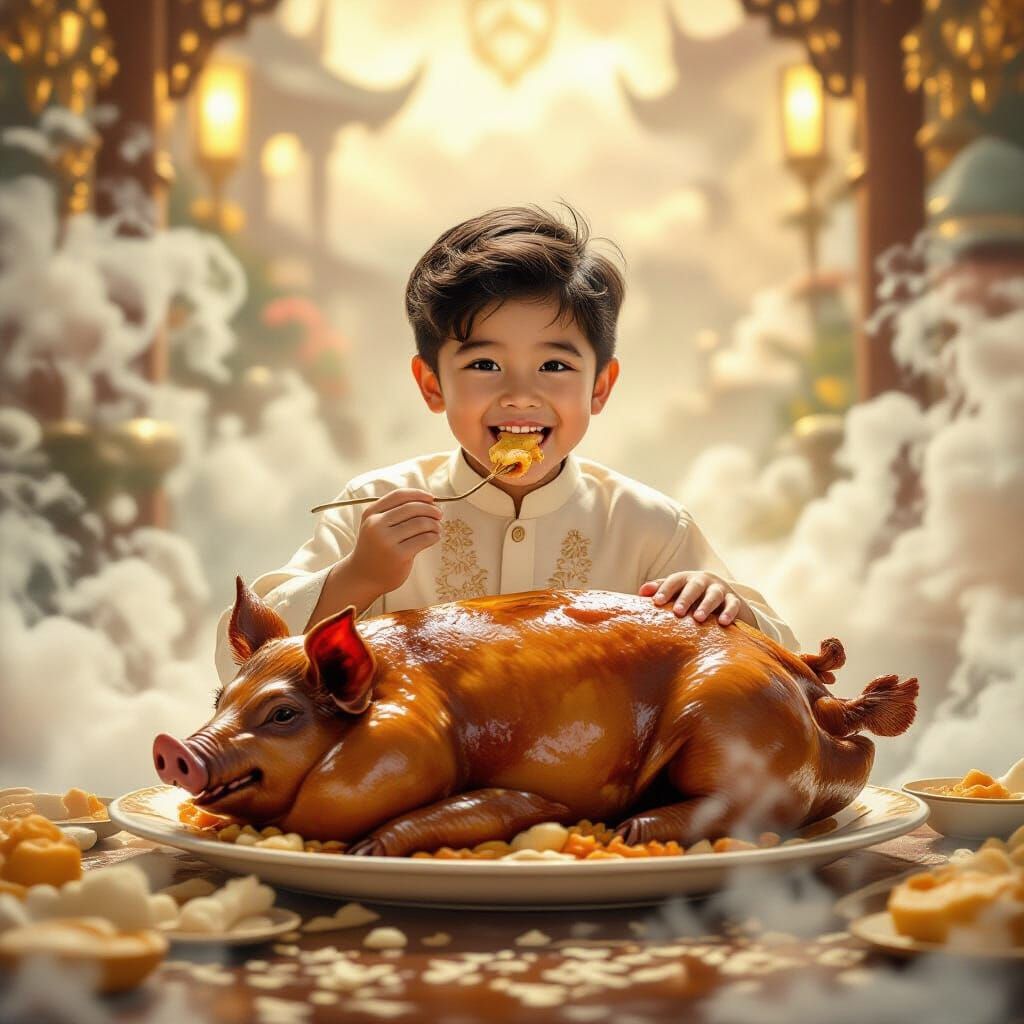 Filipino Boy's Feast: A Cozy Fantasy Scene