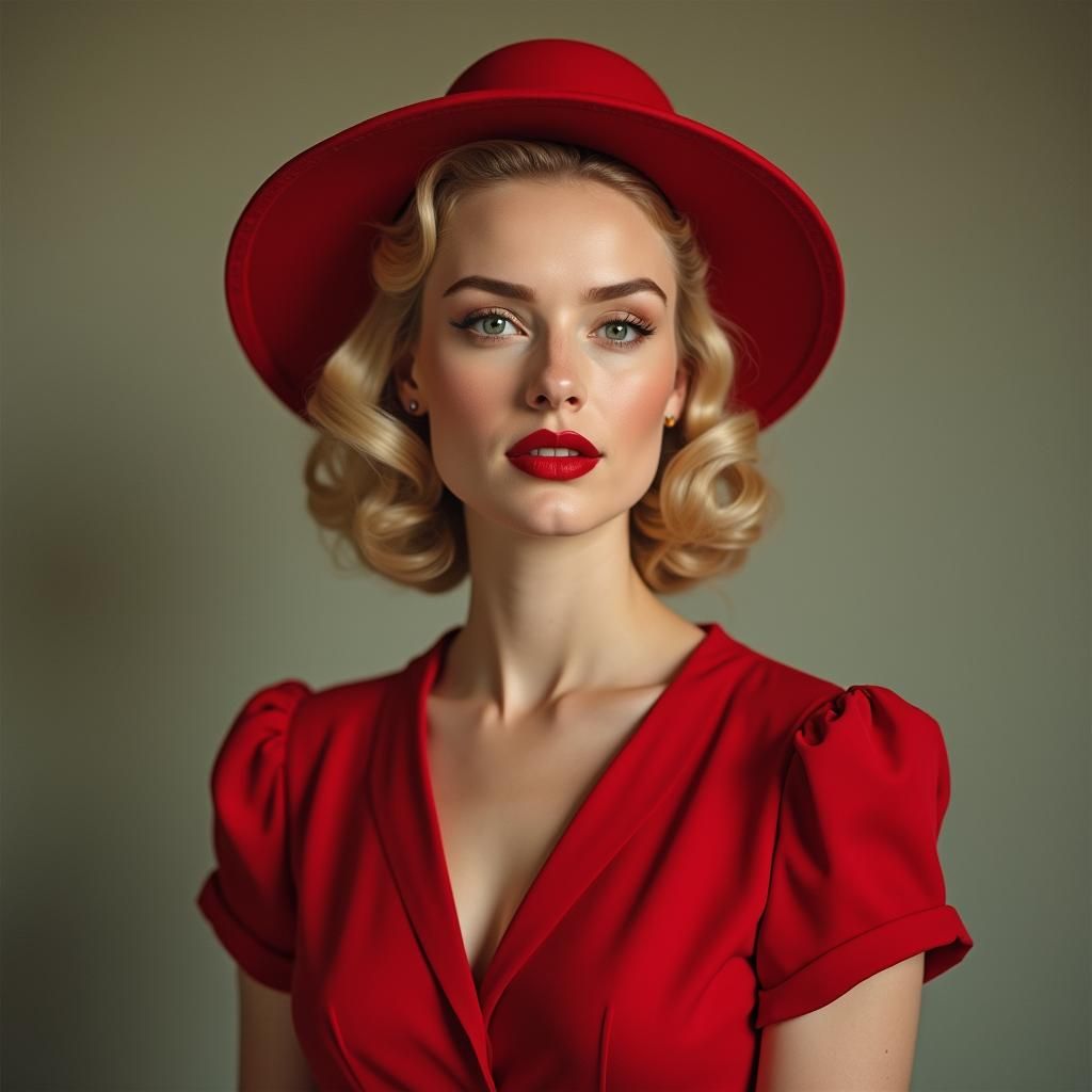 1940s Style Portrait of Blonde Woman in Red