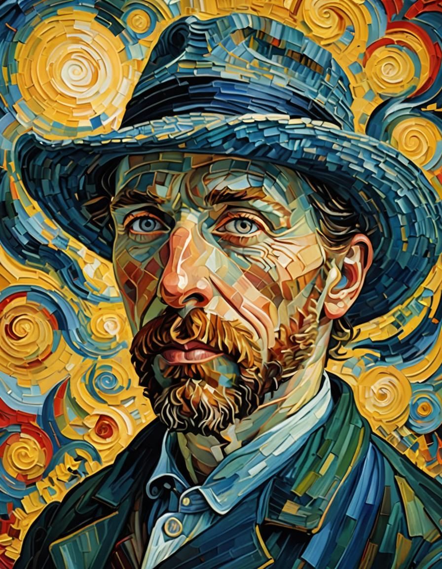 Van Gogh Style Self-Portrait Made of Keys