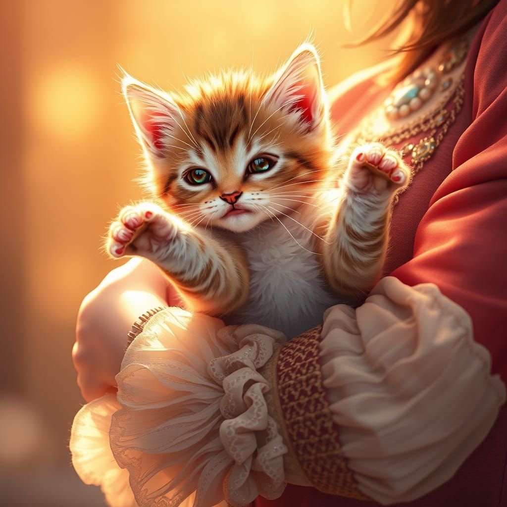 Tender Kitten Leaps into Owner's Arms in Warm Golden Light