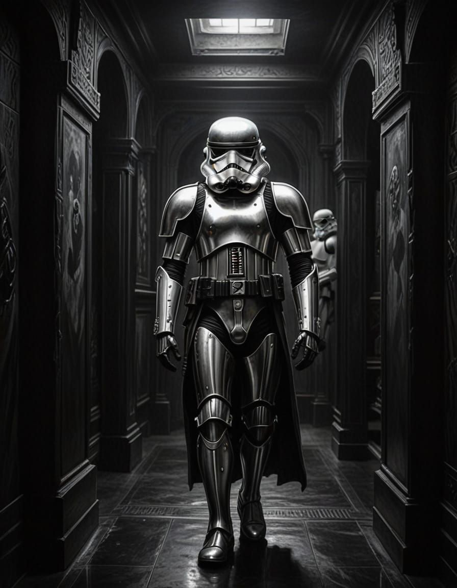 High-Contrast Charcoal Portrait of a Storm Trooper