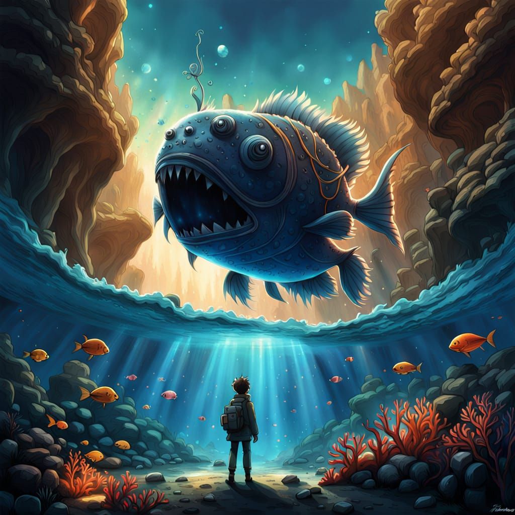 Bioluminescent Anglerfish Illuminates Underwater Canyon: Ani...