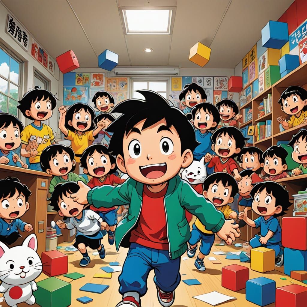 Mischievous Kindergarten Chaos in Vibrant Colors