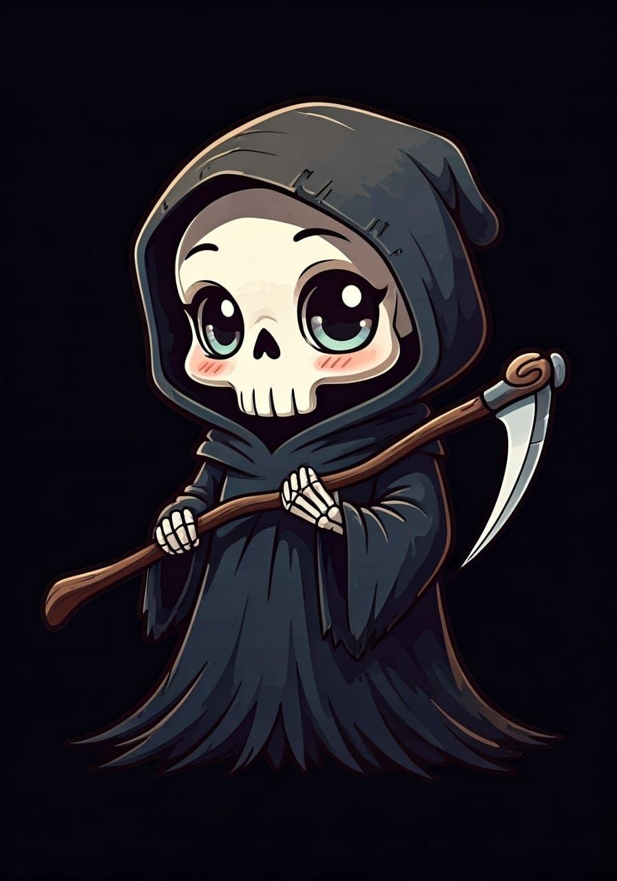 Chibi Grim Reaper in Kawaii-Gothic Style