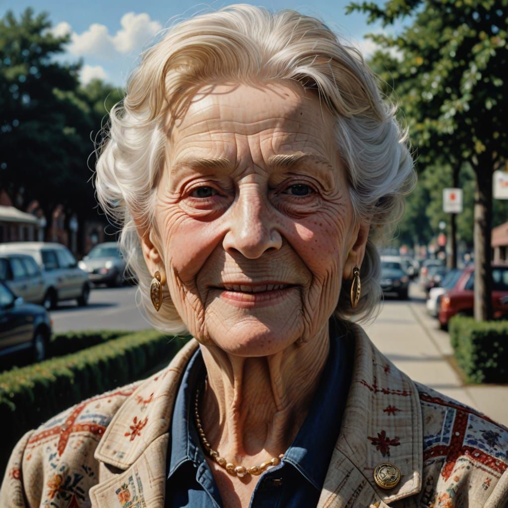 Photorealistic Portrait of an Elderly American Woman