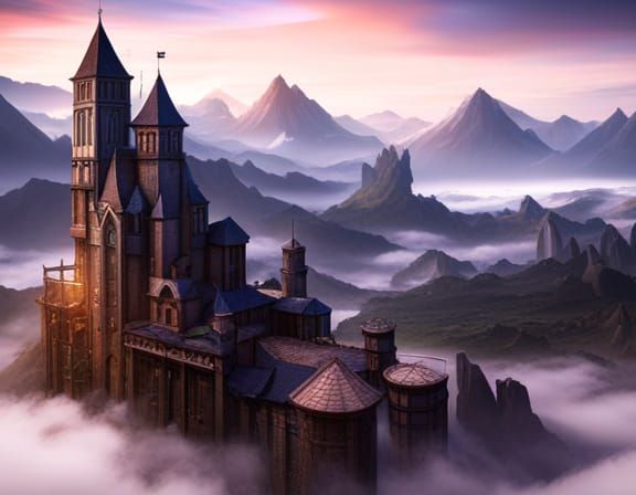Fantasy City Towering Above Clouds, Detailed Matte Painting