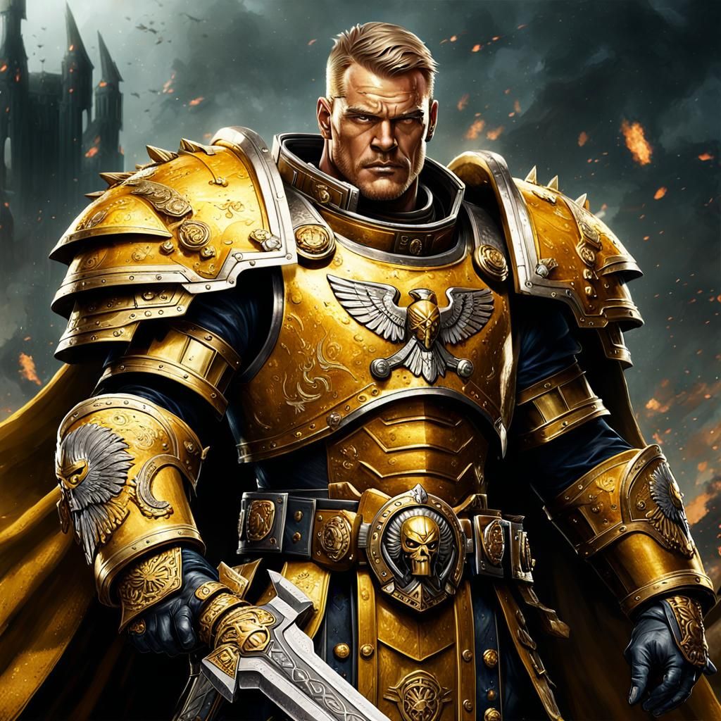 Rogal Dorn: Golden Warrior in Detailed Digital Art