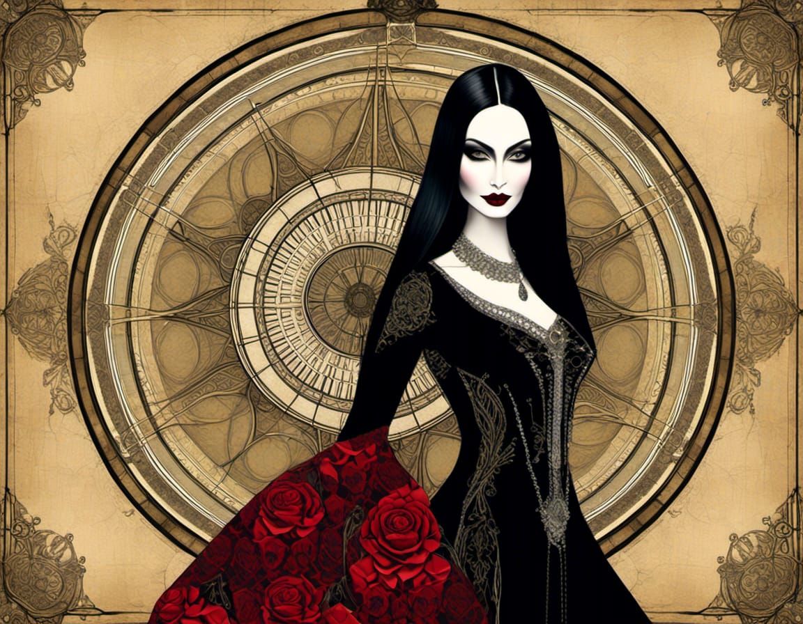 Morticia Addams in Vitruvian-gami Couture