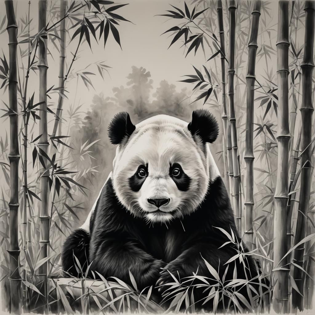 Monochrome Panda Portrait in Tranquil Pose