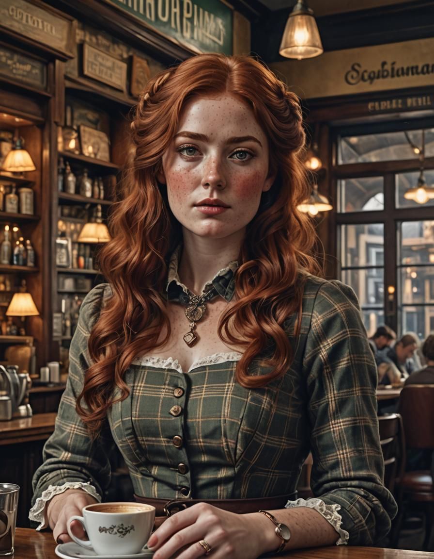 Victorian Woman in Coffee Shop: Digital Matte Painting