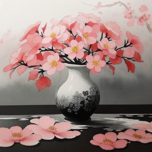 Poppy Garden in Sumi-e Style