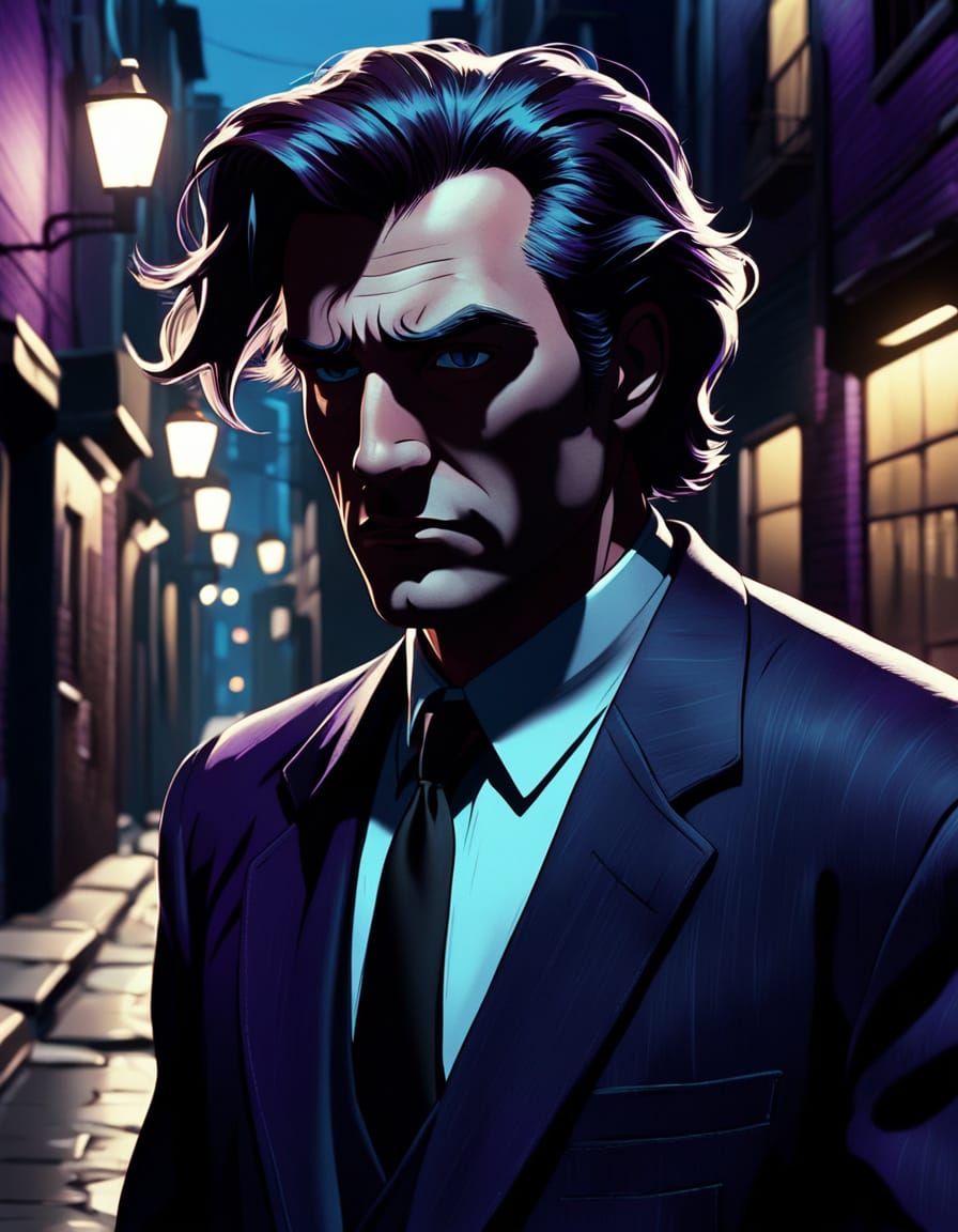 Man in Suit Walks Mysterious Dark Street at Night