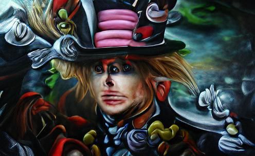 Mad Hatter in Wonderland: Detailed Oil Painting