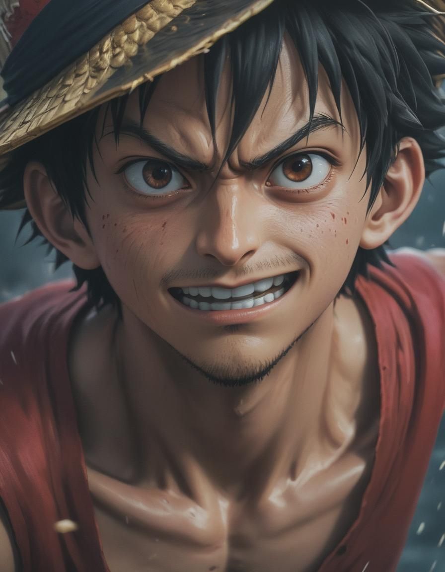Realistic Luffy Portrait on Fight Background