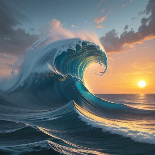 Surreal Sunset Beach Scene as Oil Painting